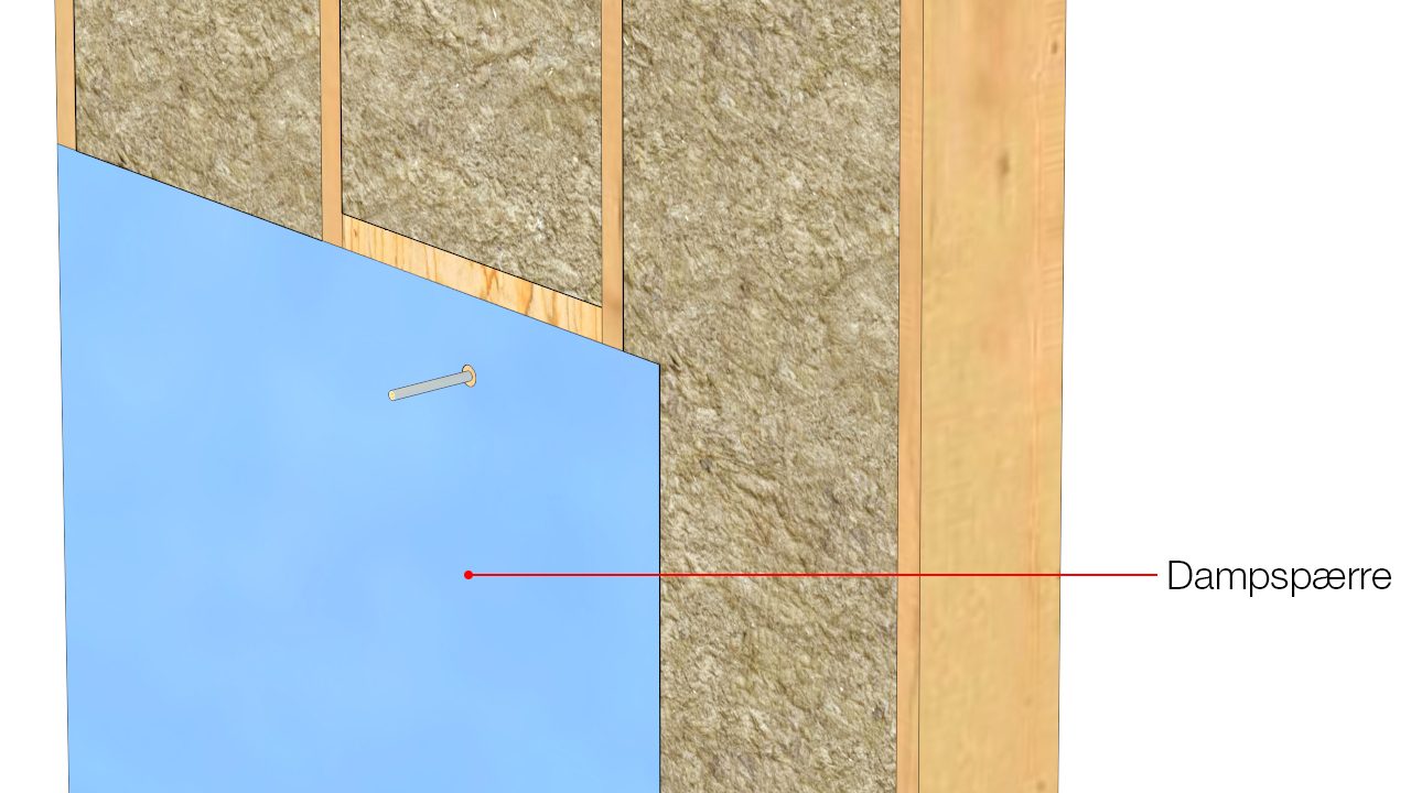 Dampspærre monteres parallelt med vægstolper