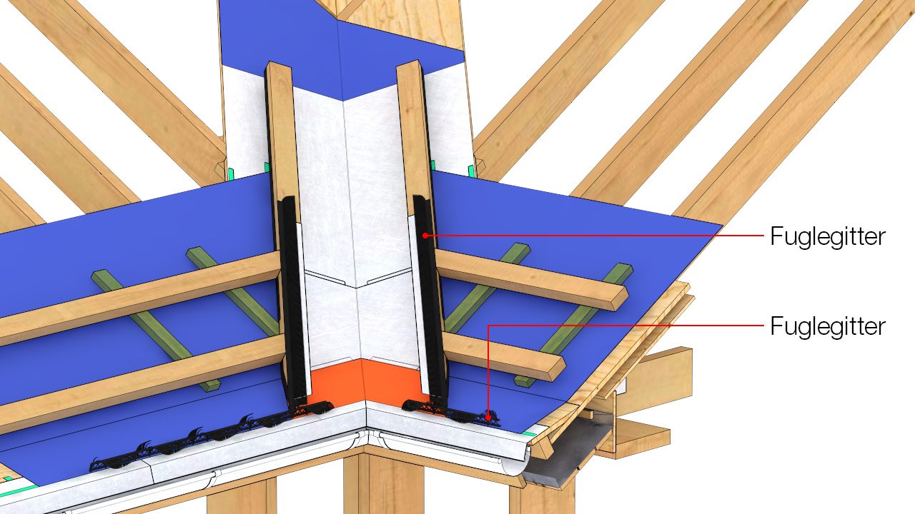 Fuglegitter monteres på over- og underside af kantlægter