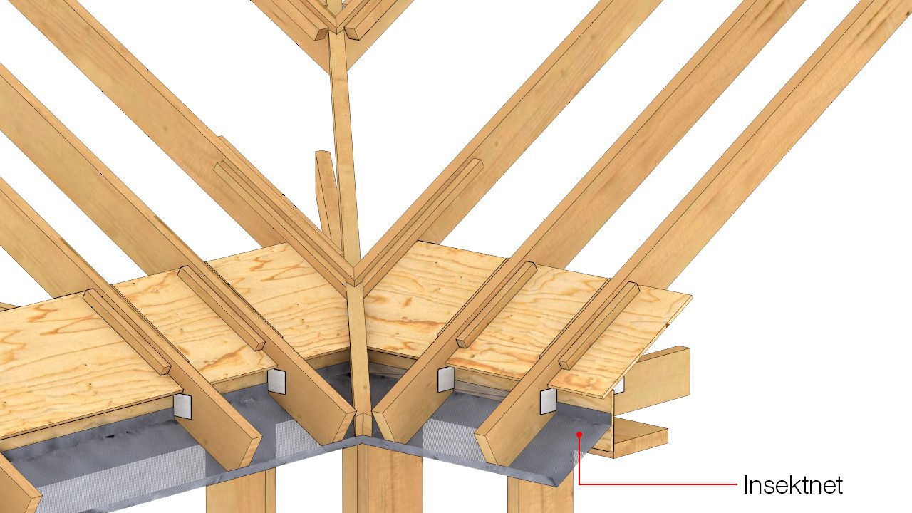 Insektnet monteres på undersiden af spær