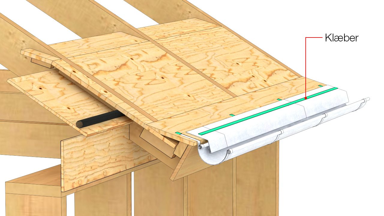 Klæber, fx butylbånd, monteres på fodblik