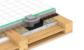 Gennemføring af gulvafløb i træbjælkelag